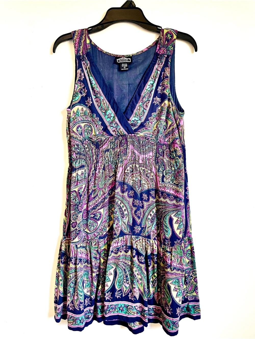 Angie Floral V-neck Tiered Mini Dress Size M EUC Boho Beach